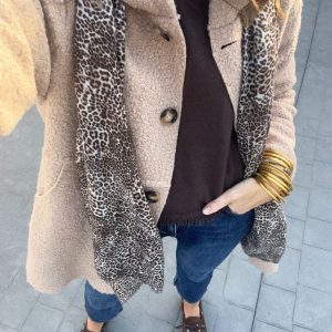 Abrigo paño de rizo con capucha,beige.