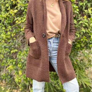 Abrigo paño de rizo sin capucha,marrón