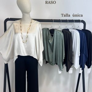 Blusa raso manga ancha lisa