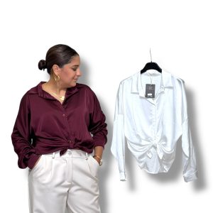 Camisa de raso burdeos CRISTAL mujer tallas 34 a 42