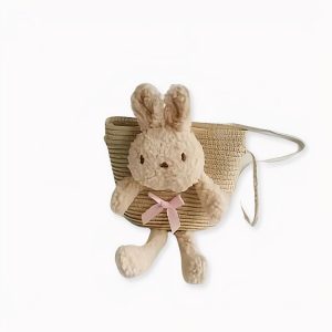 Bolso bandolera de paja de colores con conejo
