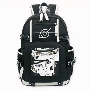 Mochila negra con motivos de Tendo y Naruto