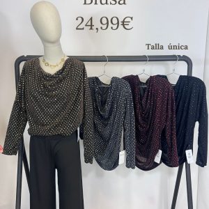 Blusa brillis cuello drapeado