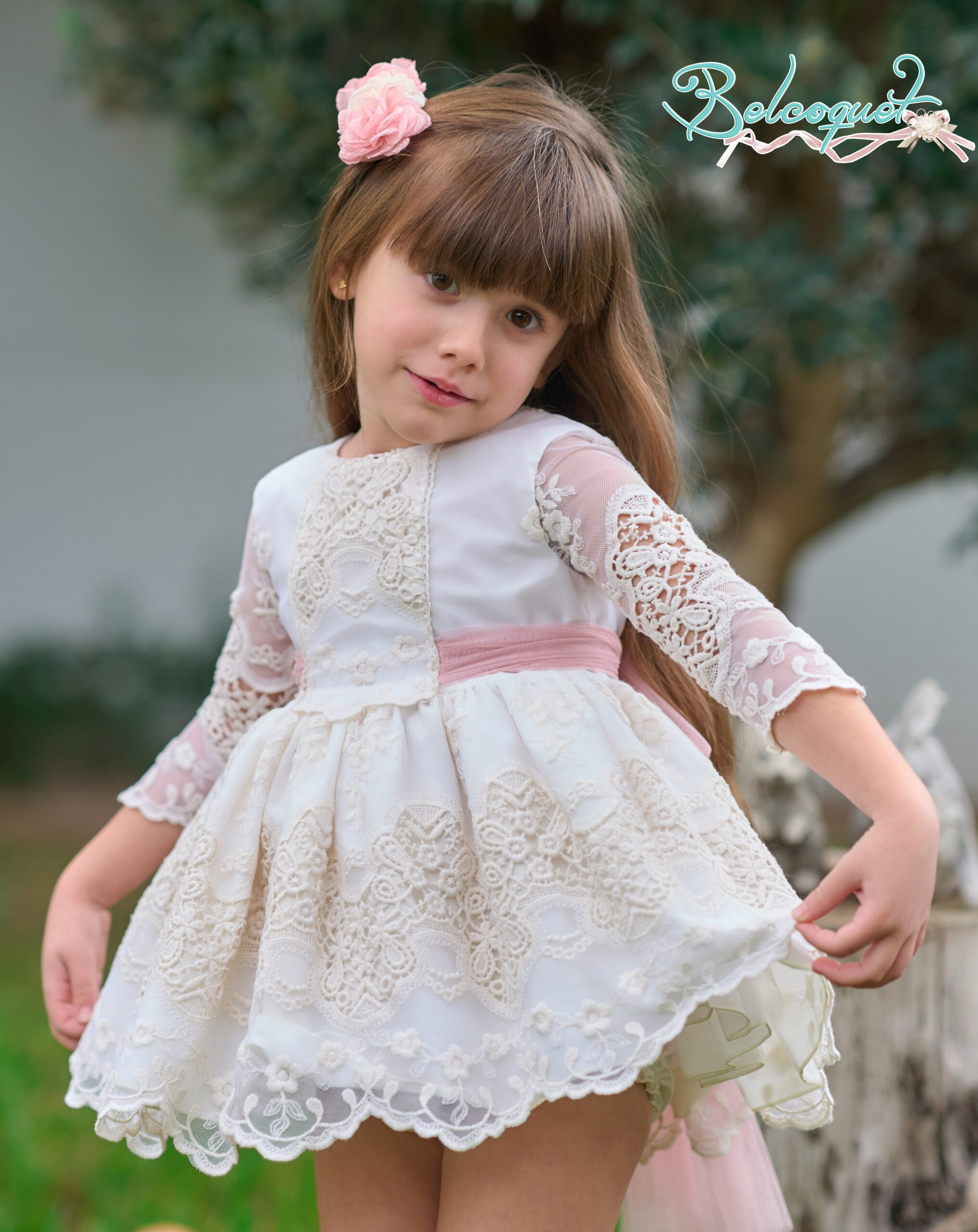 Vainilla vestido niña ceremonia crudo