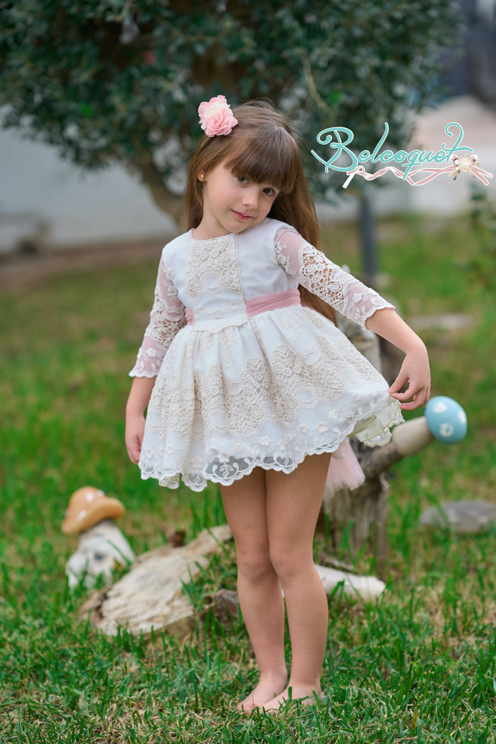 Vainilla vestido niña ceremonia crudo - Imagen 3