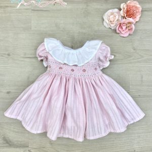 Vestido de niña y bebé punto smock rosa