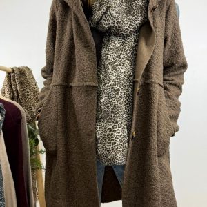 Abrigo paño de rizo con capucha,marrón.