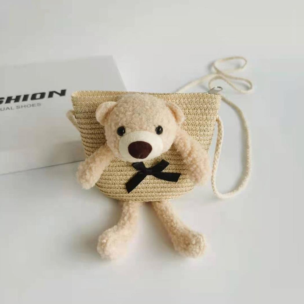 Bolso bandolera de paja de colores con osito de peluche - Imagen 8