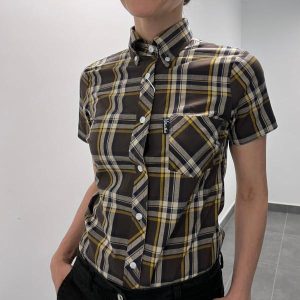 CAMISA CUADRO MARRÓN Y BURDEOS DE MUJER MANGA CORTA HARD TO HANDLE