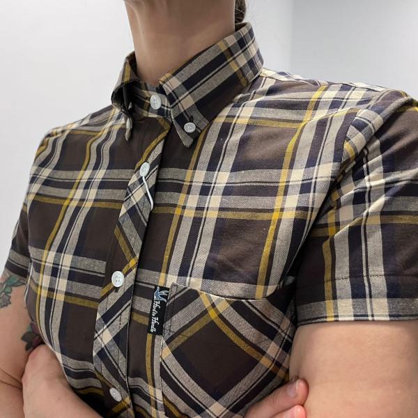 CAMISA CUADRO MARRÓN Y BURDEOS DE MUJER MANGA CORTA HARD TO HANDLE - Imagen 5