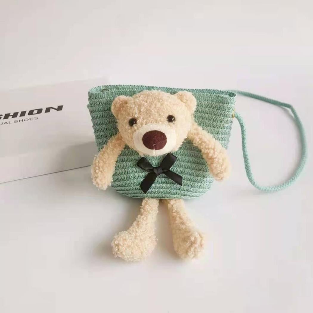 Bolso bandolera de paja de colores con osito de peluche - Imagen 7