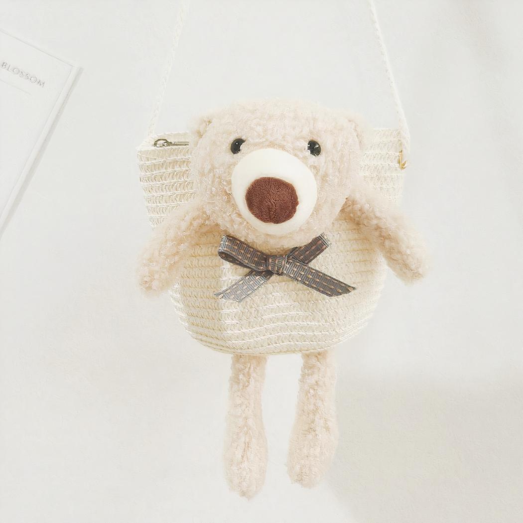 Bolso bandolera de paja de colores con osito de peluche - Imagen 5